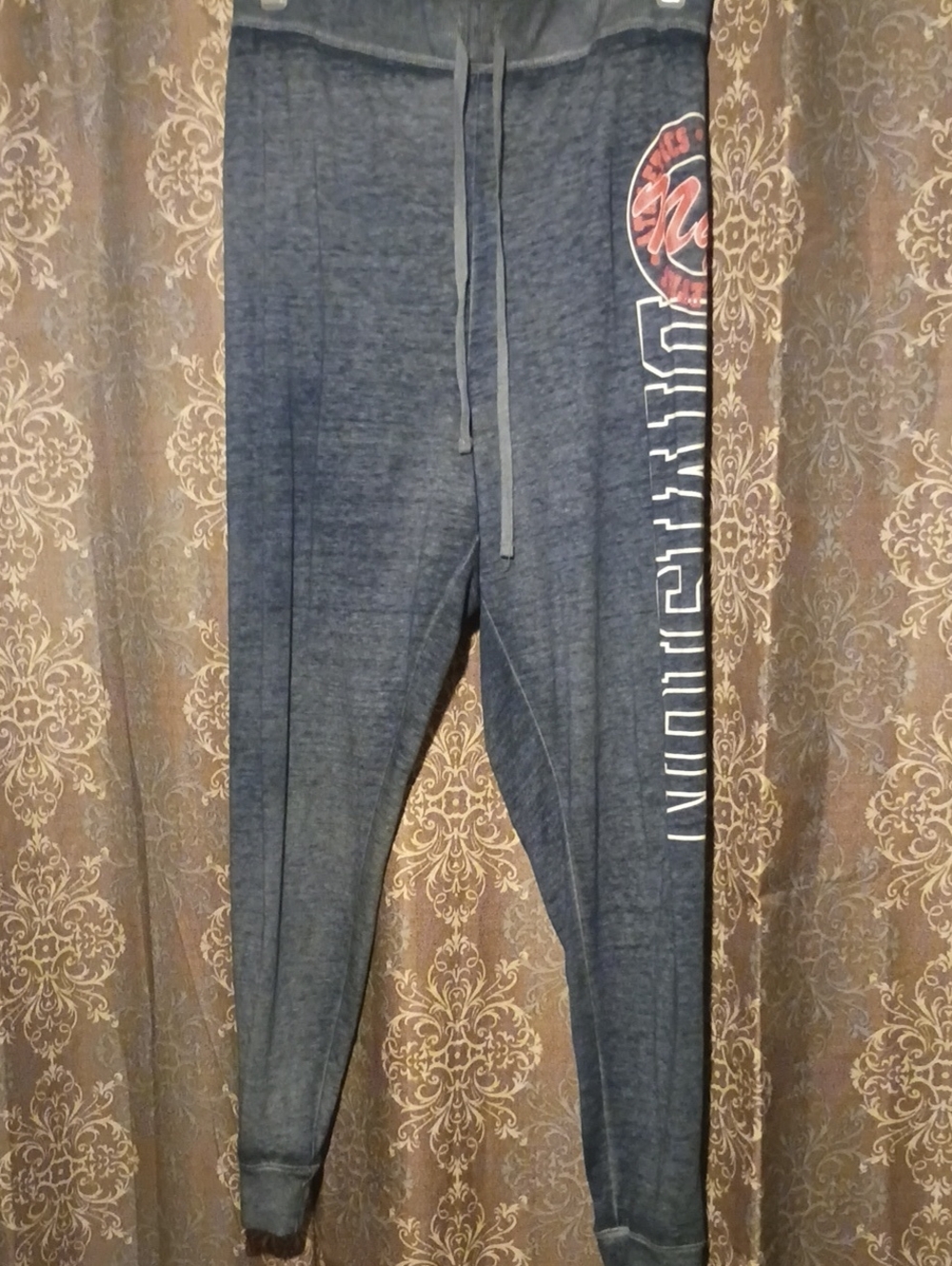 just be Gray Drawstring Leggings with Side Graphic